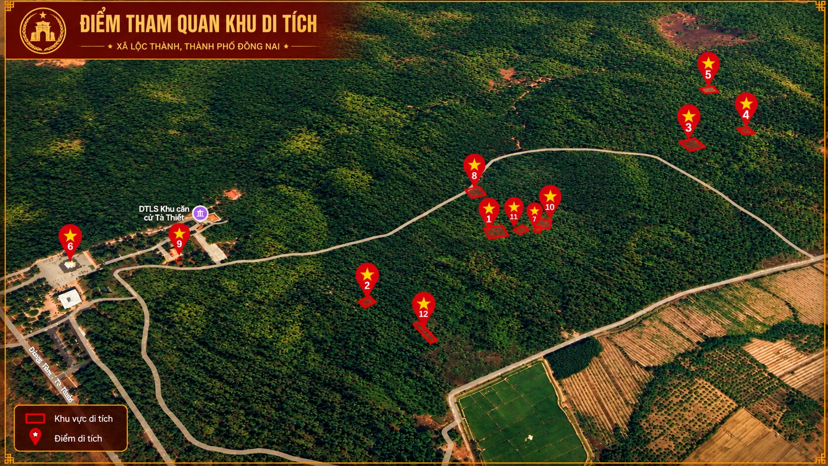 Bản đồ điểm tham quan khu di tích Tà Thiết